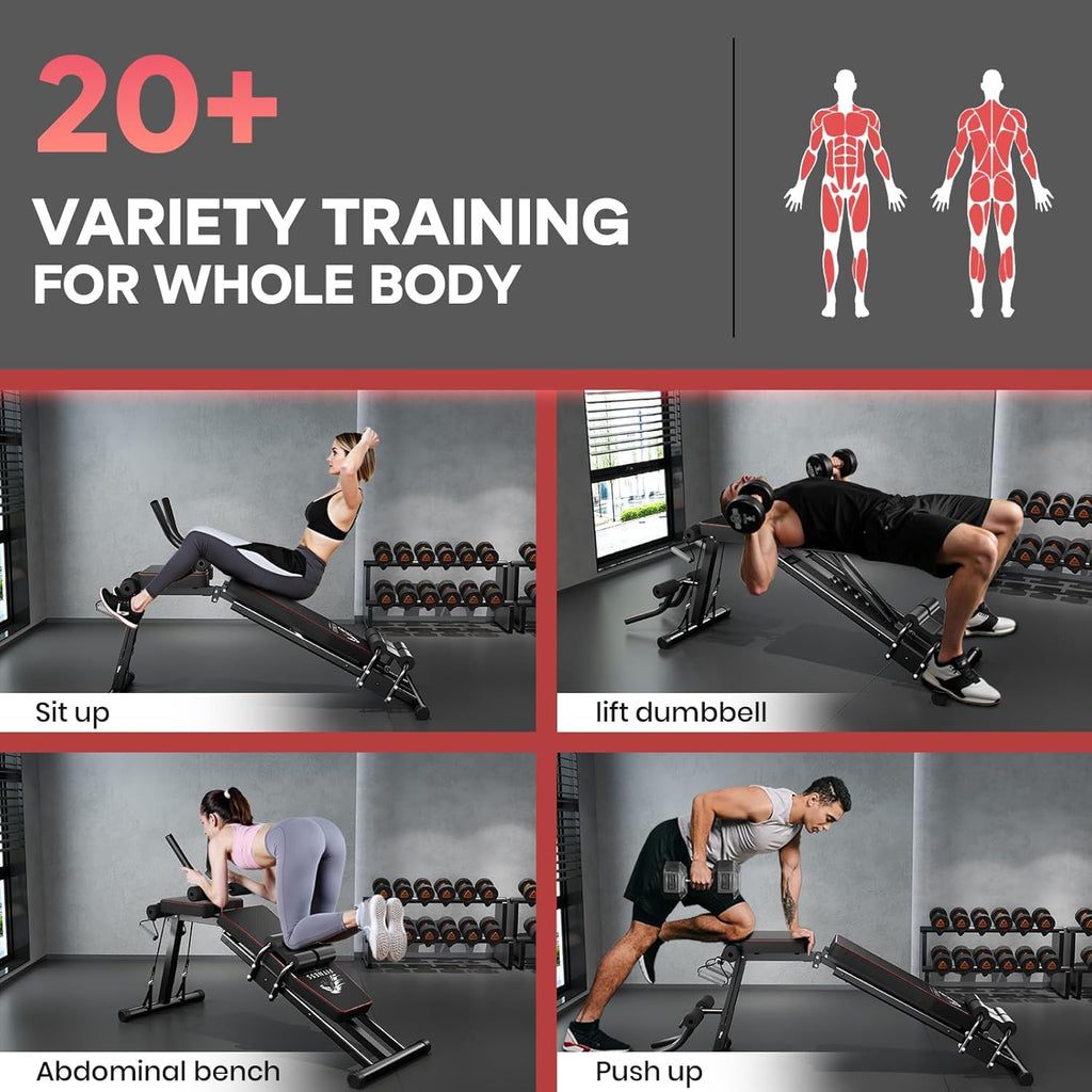 Gym setting with people exercising and text about variety training for the whole body.