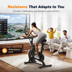 Woman exercising on a Fitvect stationary bike in a living room with her familiy.