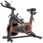 Stationary bike with digital display on a white background