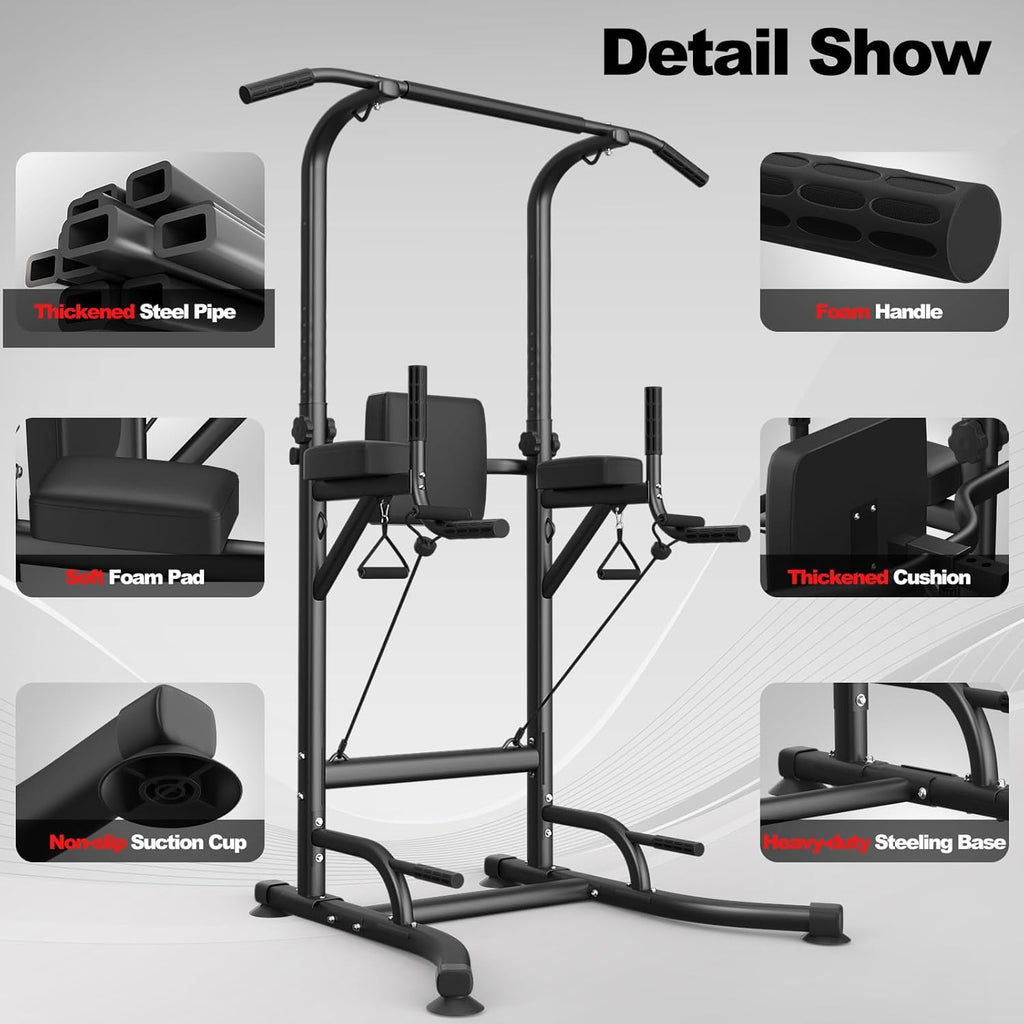 Black exercise station with detailed features on a gray background