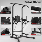 Black exercise station with detailed features on a gray background