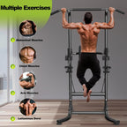 Man using a pull-up bar with muscle-targeting icons on a gray background