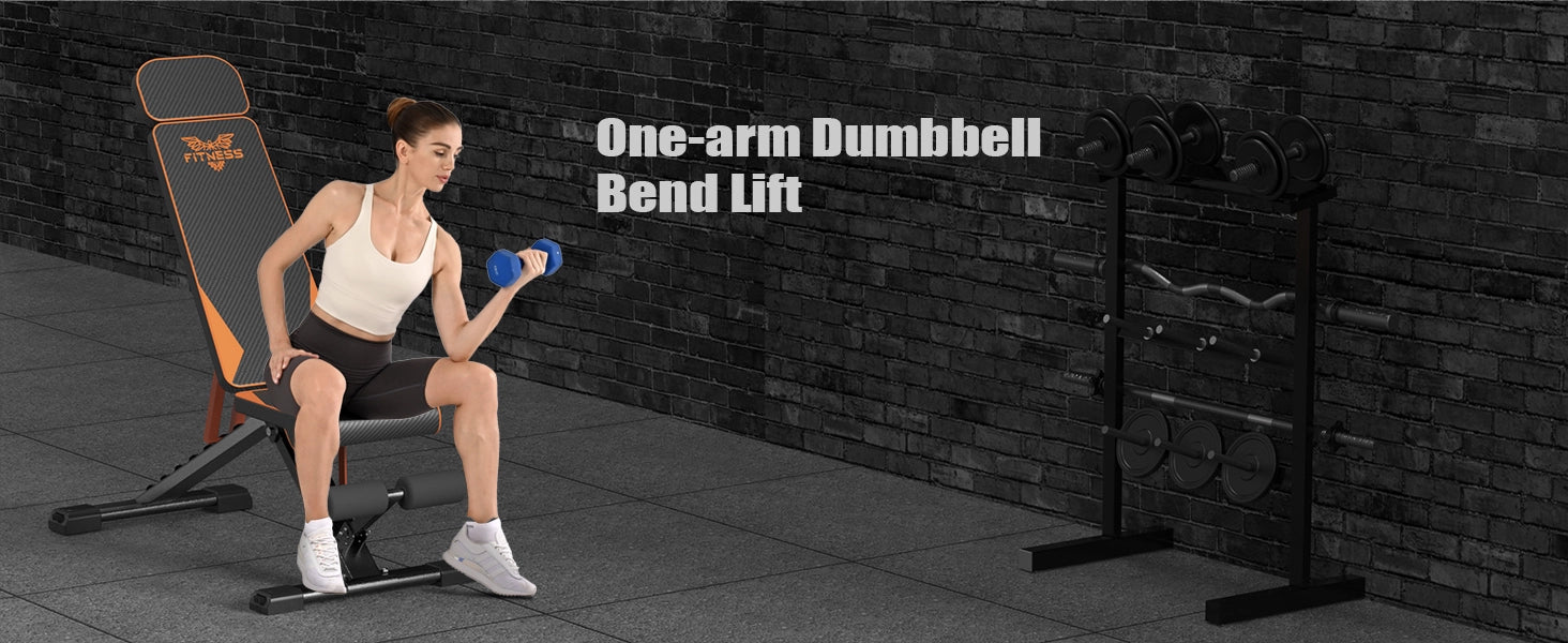 Person performing a one-arm dumbbell bend lift in a gym setting with 'One-arm Dumbbell Bend Lift' text.