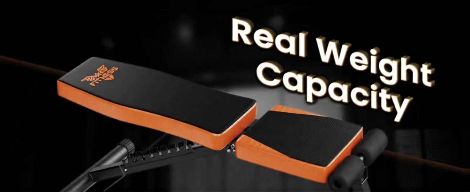 Fitness equipment with 'Real Weight Capacity' text on a dark background