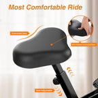 Bicycle seat with oversized and soft padded design, labeled 'Most Comfortable Ride'.
